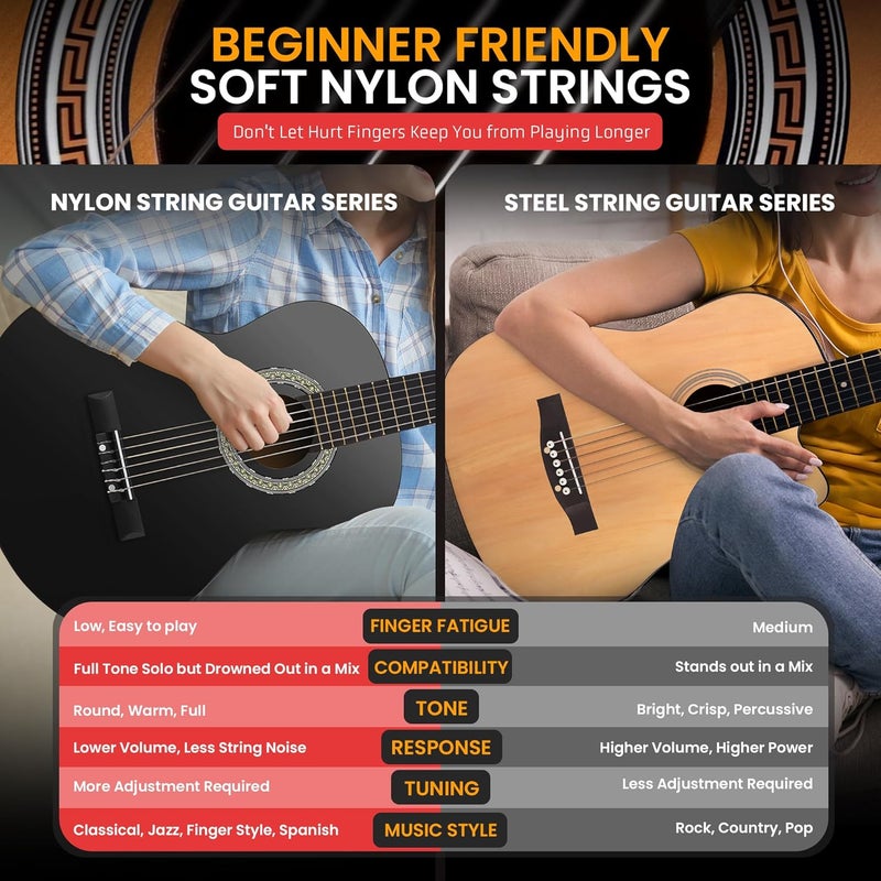 Pyle Beginner Acoustic Guitar Kit, 1/4 Junior Size All Wood Instrument for Kids, Adults, 30" Black Matte - Image 5